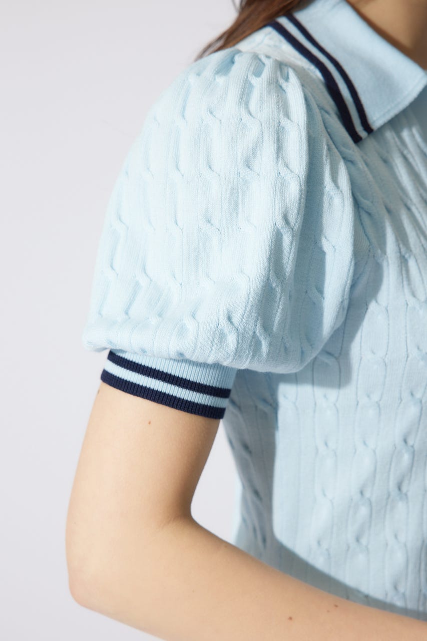 スキッパーデザインニットミニワンピース L/BLU FREE