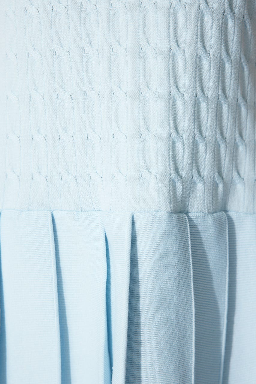 スキッパーデザインニットミニワンピース L/BLU FREE