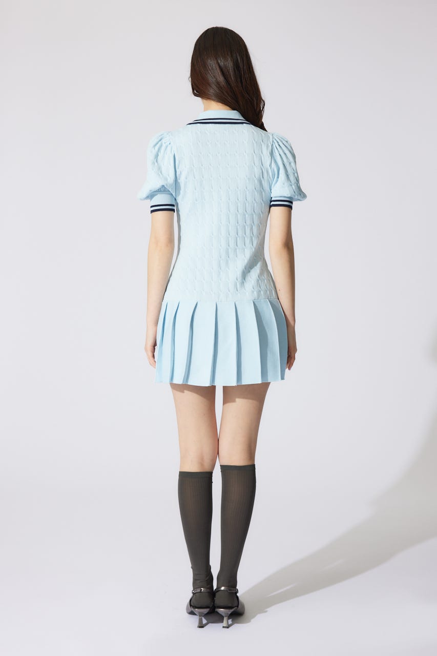 スキッパーデザインニットミニワンピース L/BLU FREE