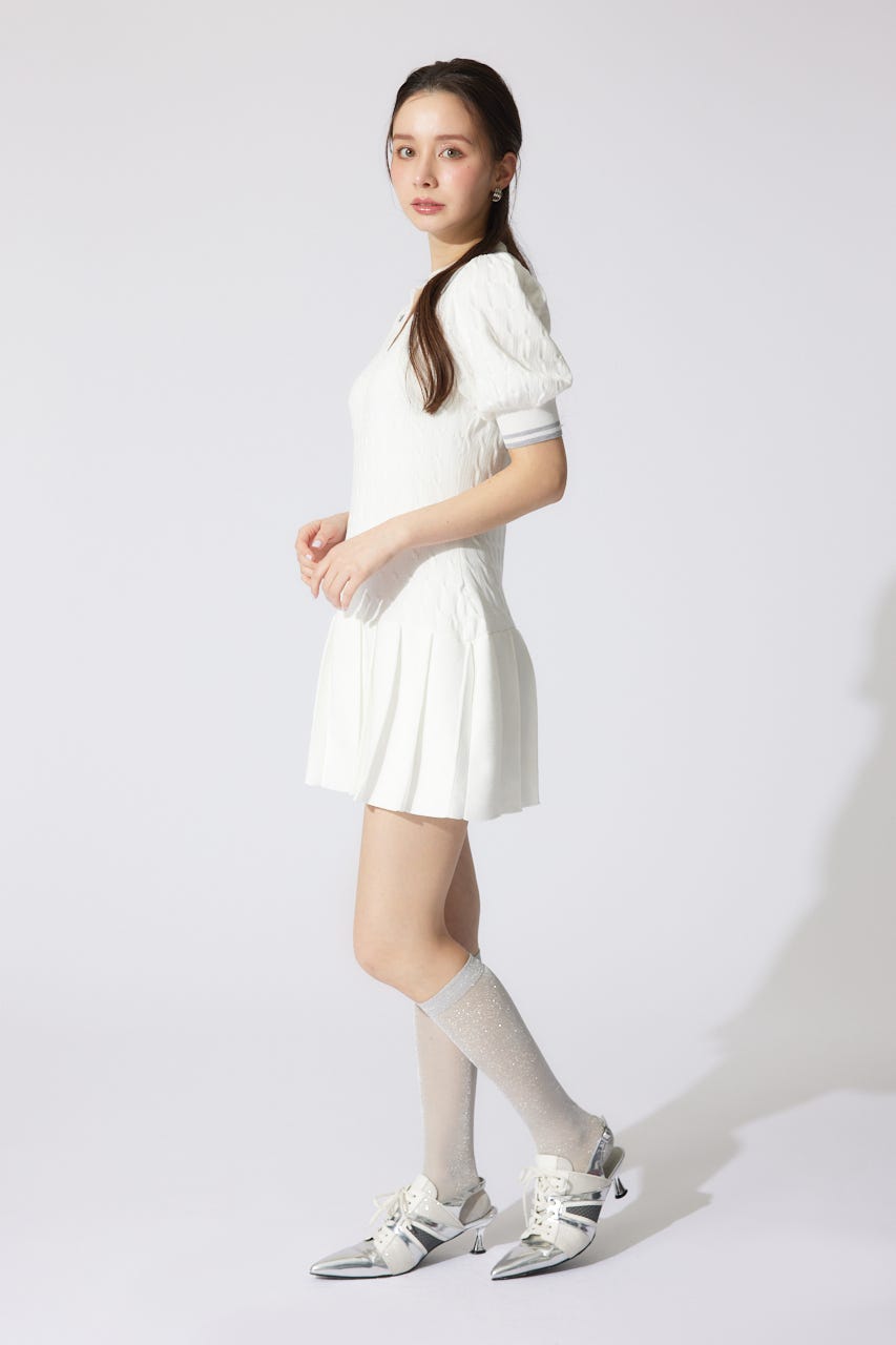 スキッパーデザインニットミニワンピース WHT FREE