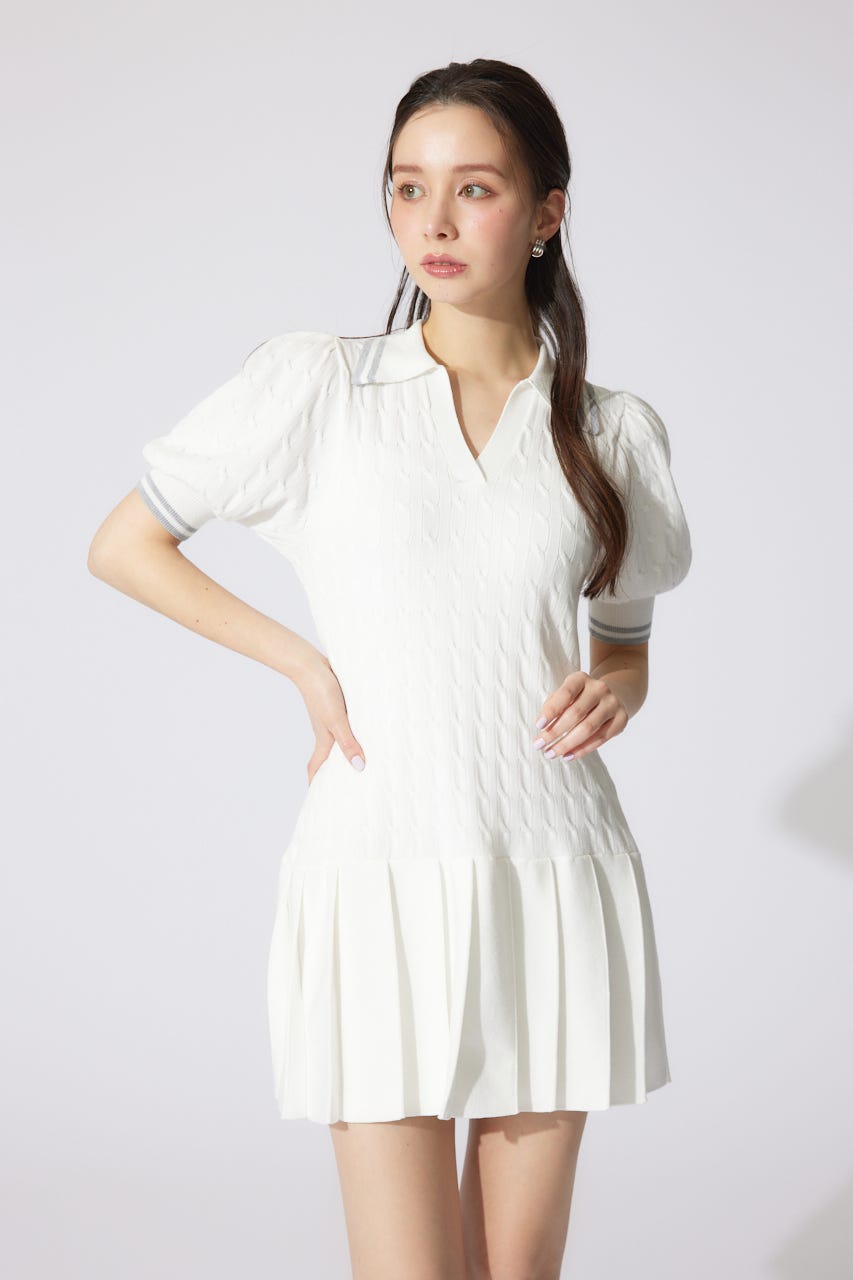 スキッパーデザインニットミニワンピース WHT FREE