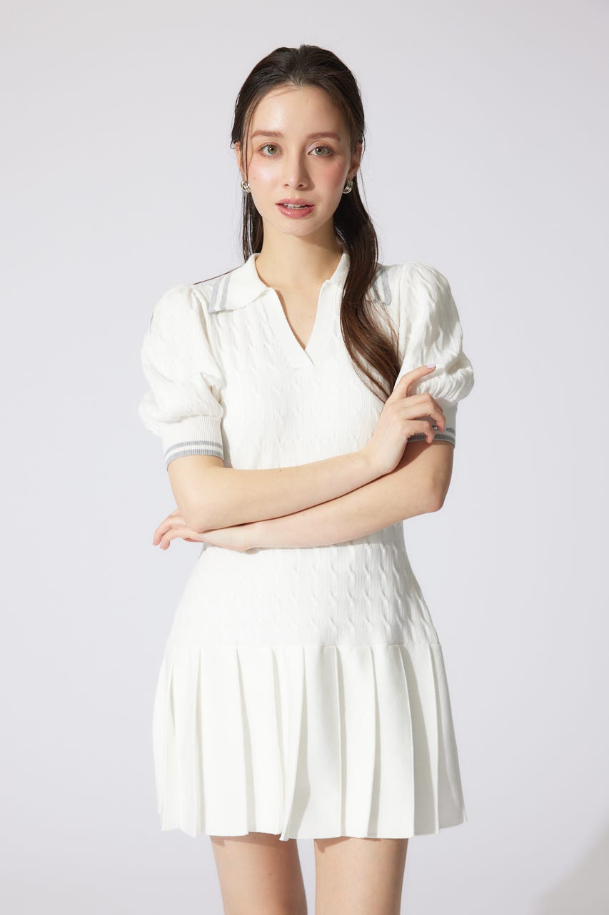 スキッパーデザインニットミニワンピース WHT FREE