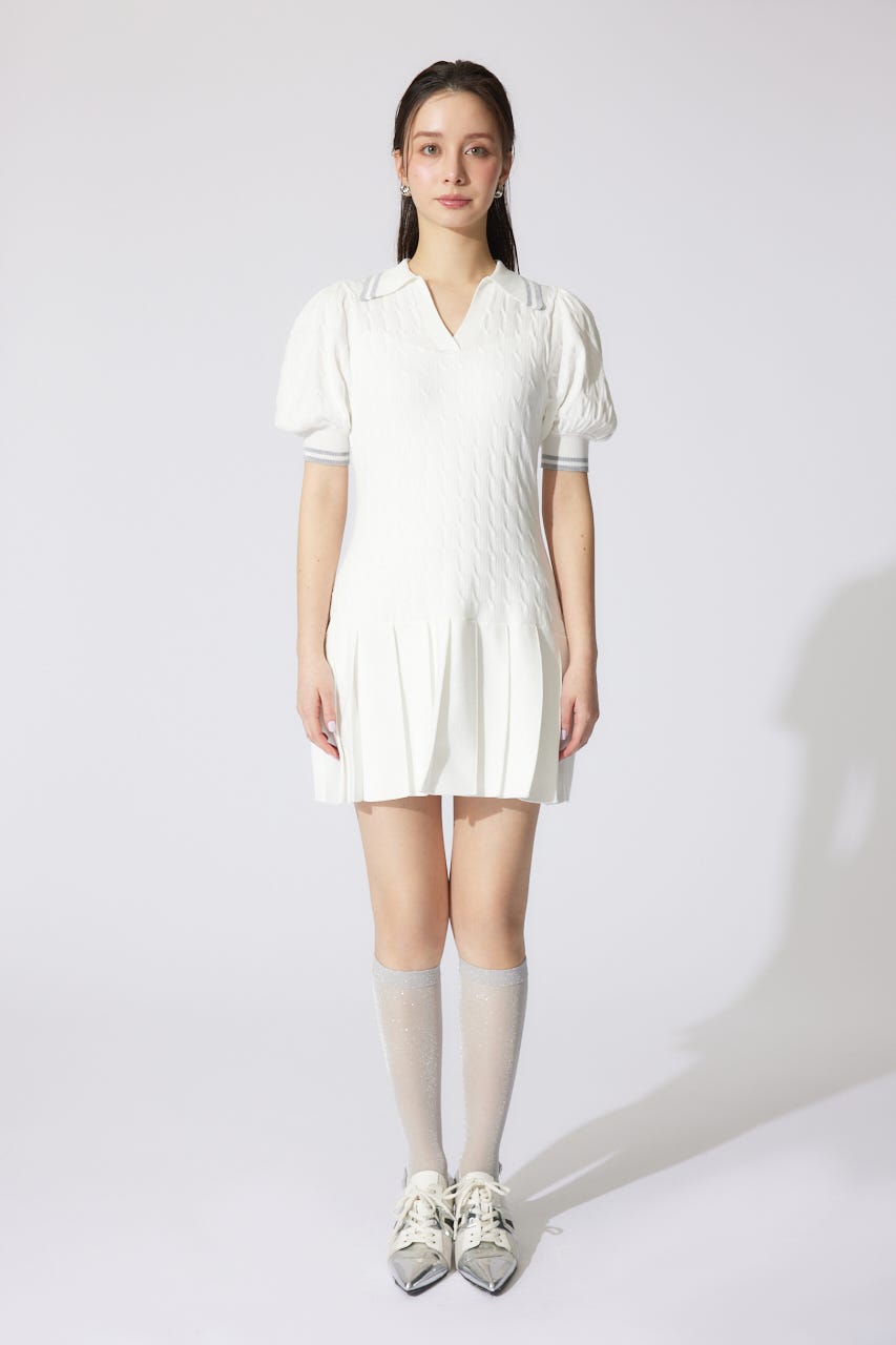 スキッパーデザインニットミニワンピース WHT FREE