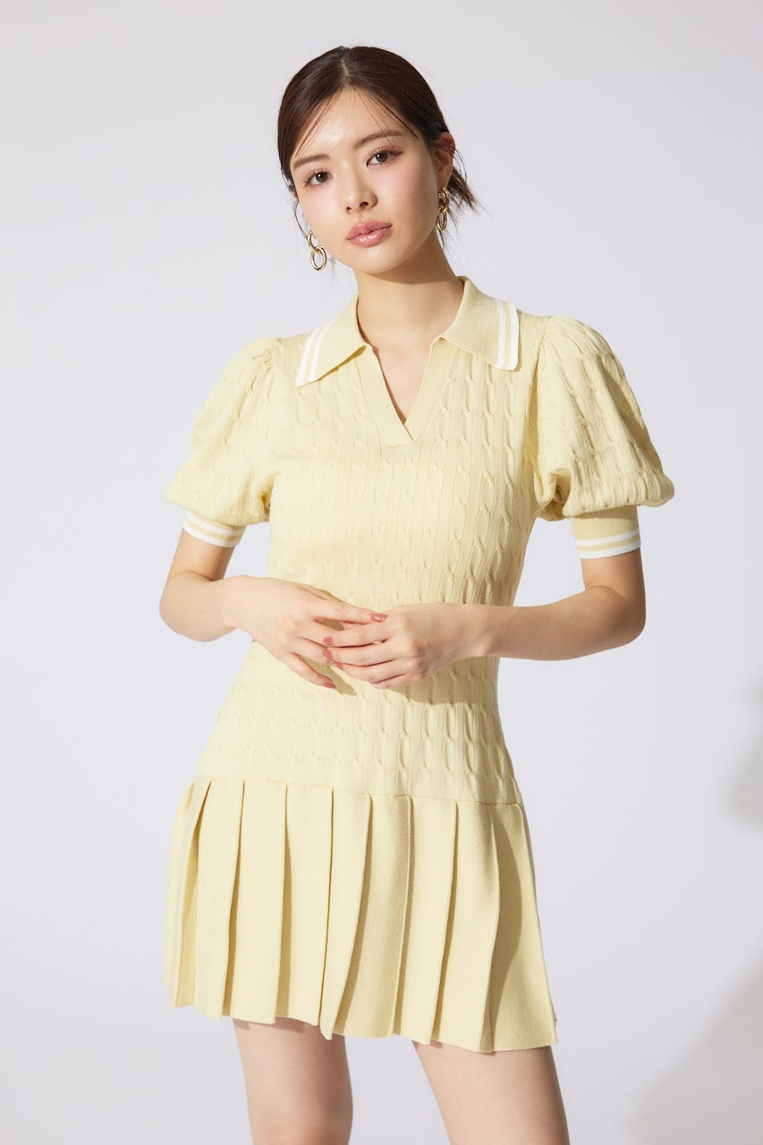 スキッパーデザインニットミニワンピース YEL FREE