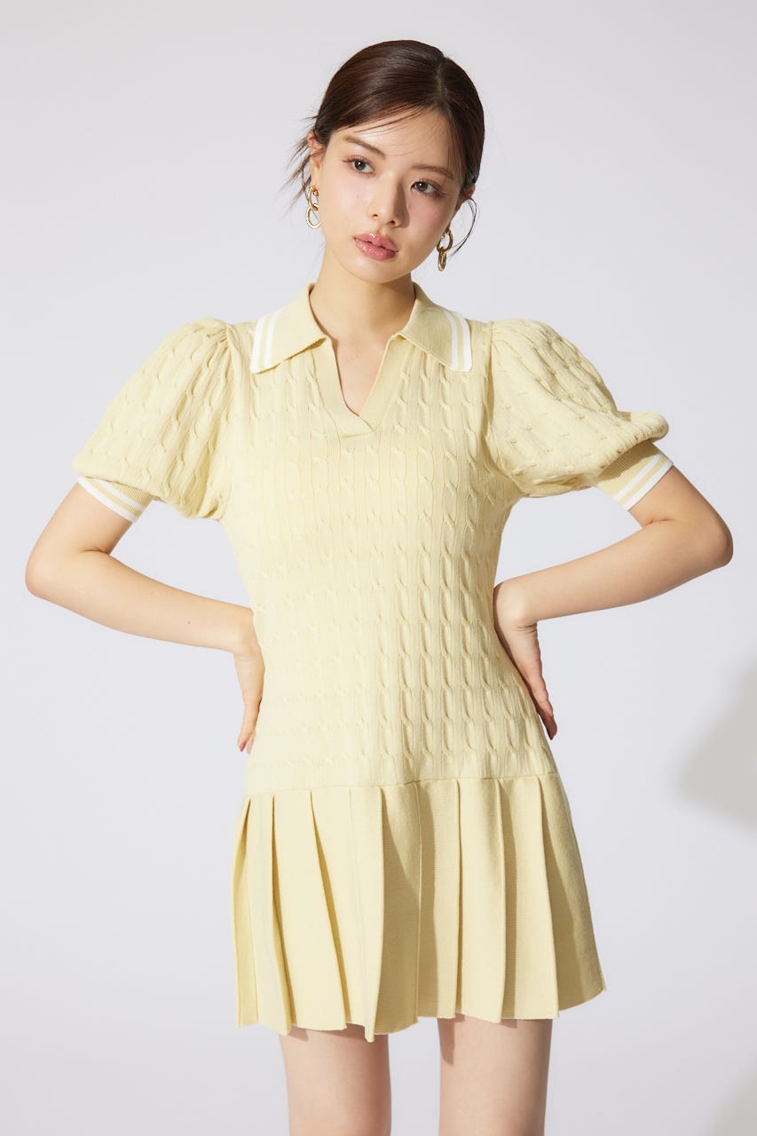 スキッパーデザインニットミニワンピース YEL FREE