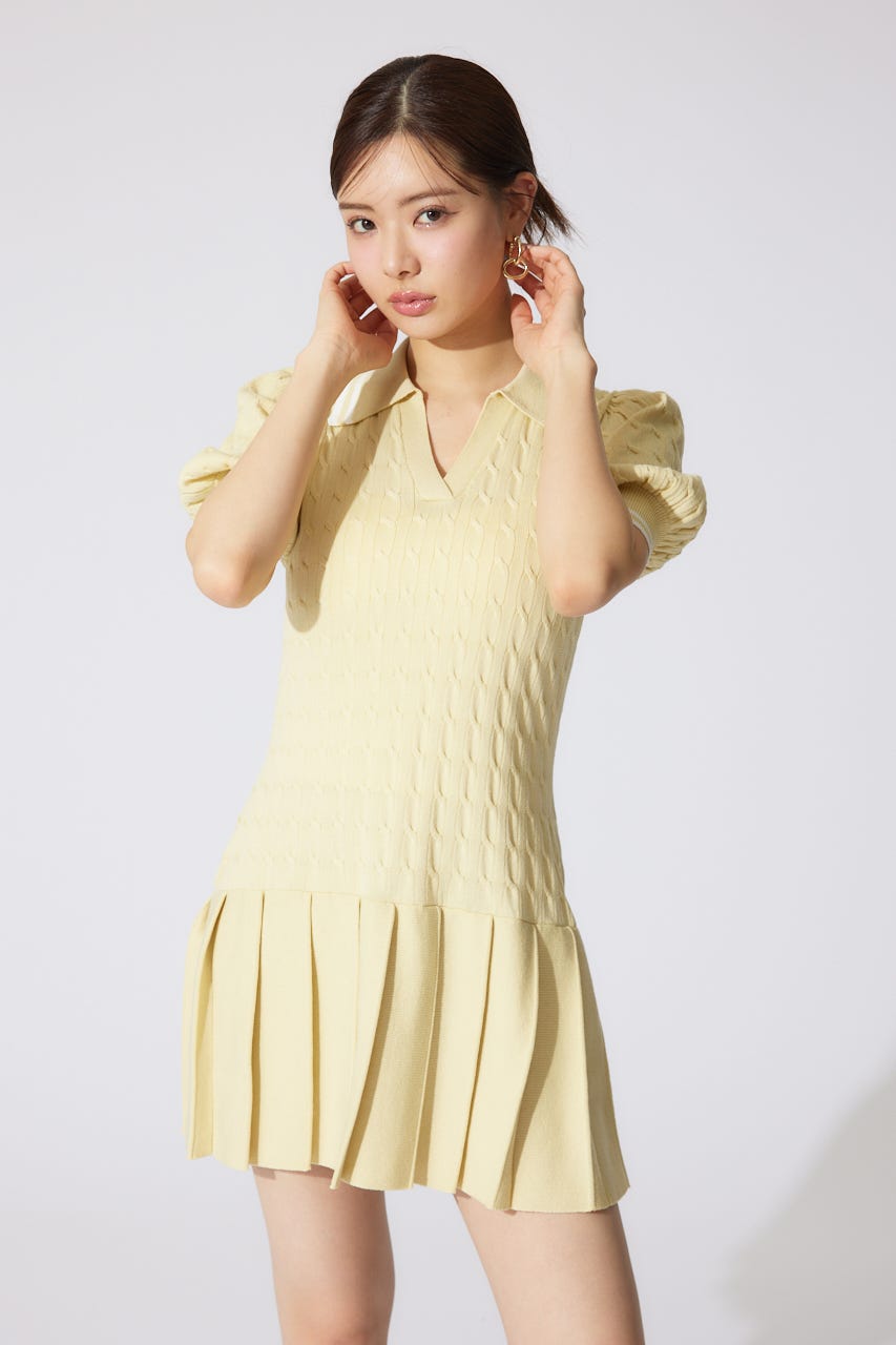 スキッパーデザインニットミニワンピース YEL FREE