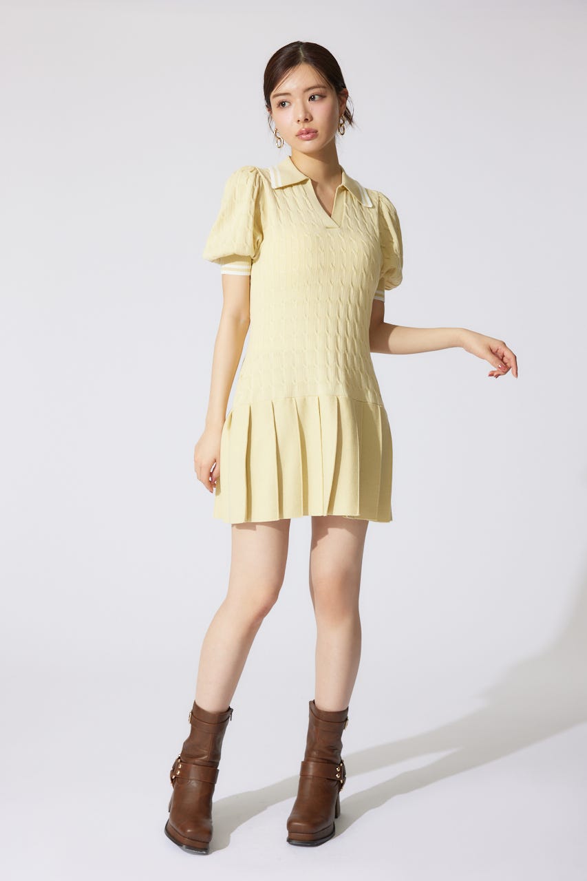 スキッパーデザインニットミニワンピース YEL FREE