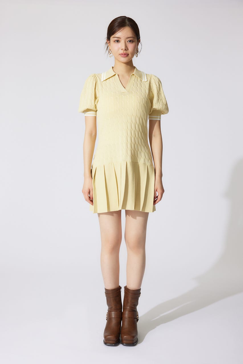 スキッパーデザインニットミニワンピース YEL FREE