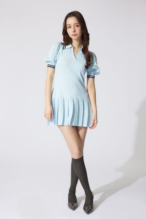 スキッパーデザインニットミニワンピース