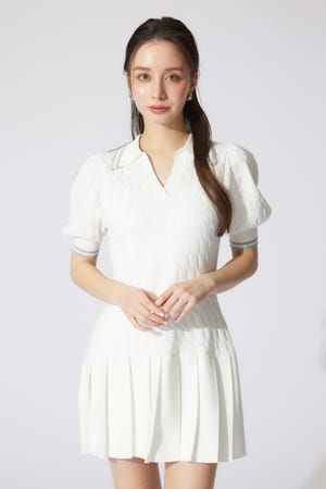 スキッパーデザインニットミニワンピース