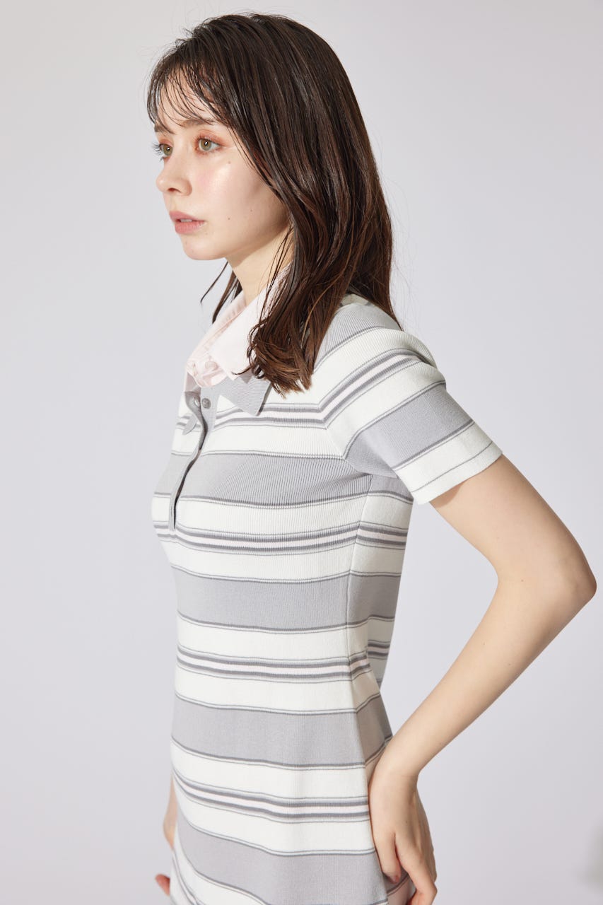 ダブルカラーニットワンピース GRY FREE