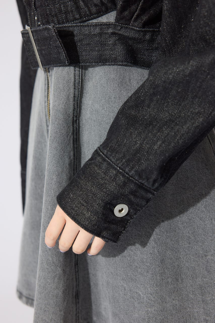 【岡崎紗絵さん着用アイテム】ベルト付きデニムジャケット BLK FREE