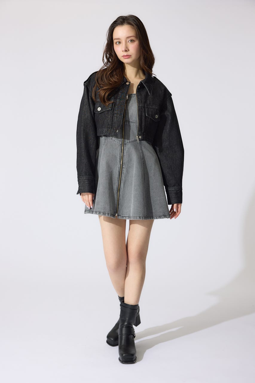 【岡崎紗絵さん着用アイテム】ベルト付きデニムジャケット BLK FREE