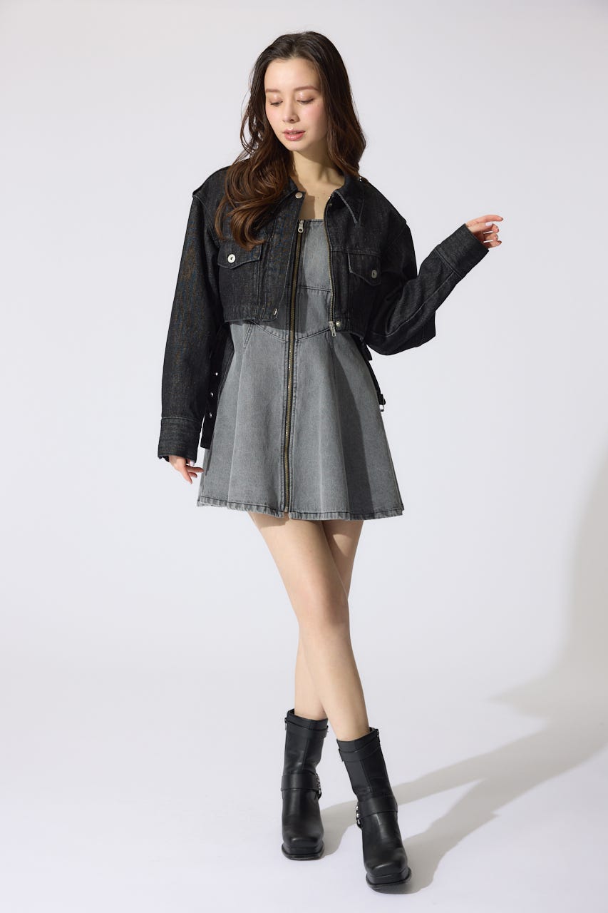 【岡崎紗絵さん着用アイテム】ベルト付きデニムジャケット BLK FREE