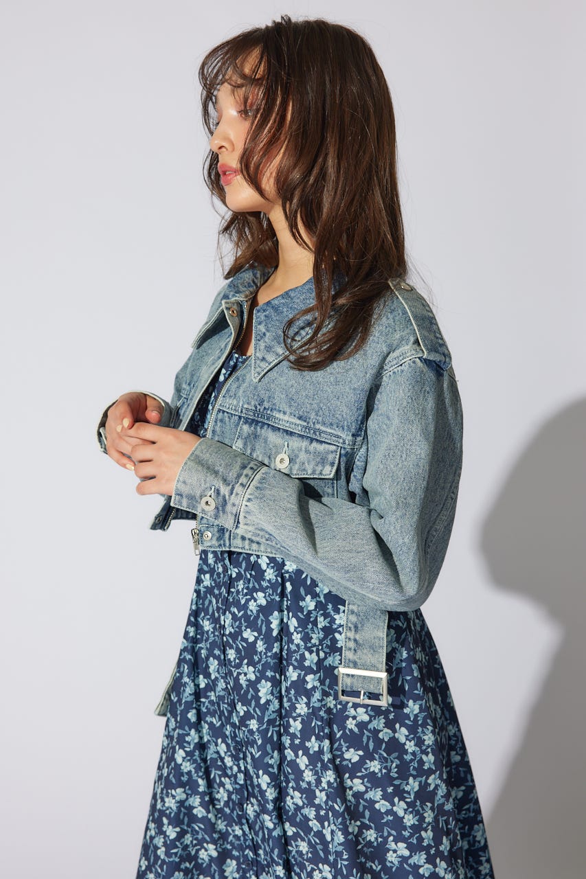 【岡崎紗絵さん着用アイテム】ベルト付きデニムジャケット BLU FREE
