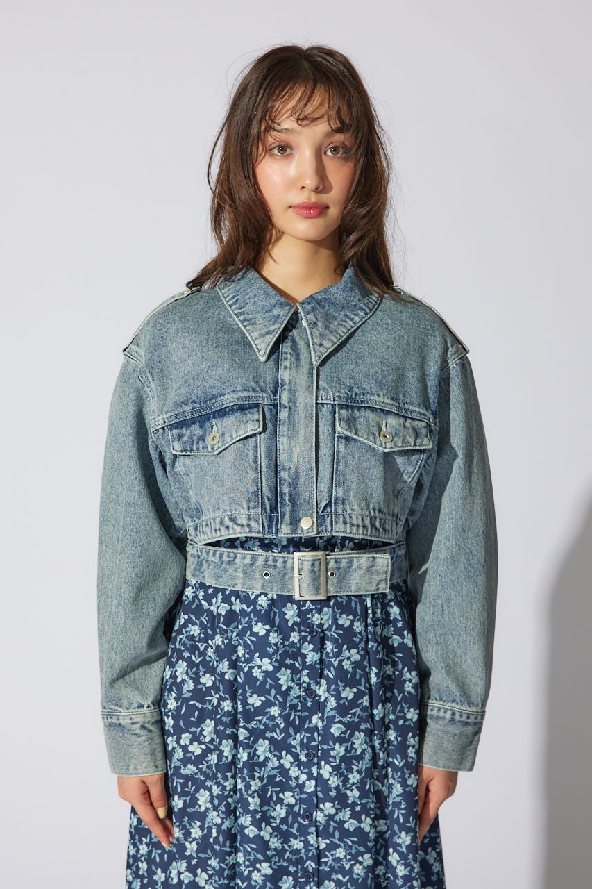 【岡崎紗絵さん着用アイテム】ベルト付きデニムジャケット BLU FREE