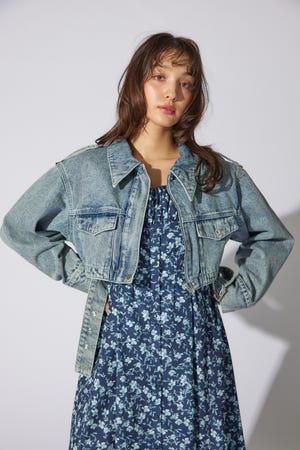rienda リエンダ ゴムギャザーショートデニムジャケット rienda ゴムギャザーショート DENIM JK L/GRY1 -ファッション