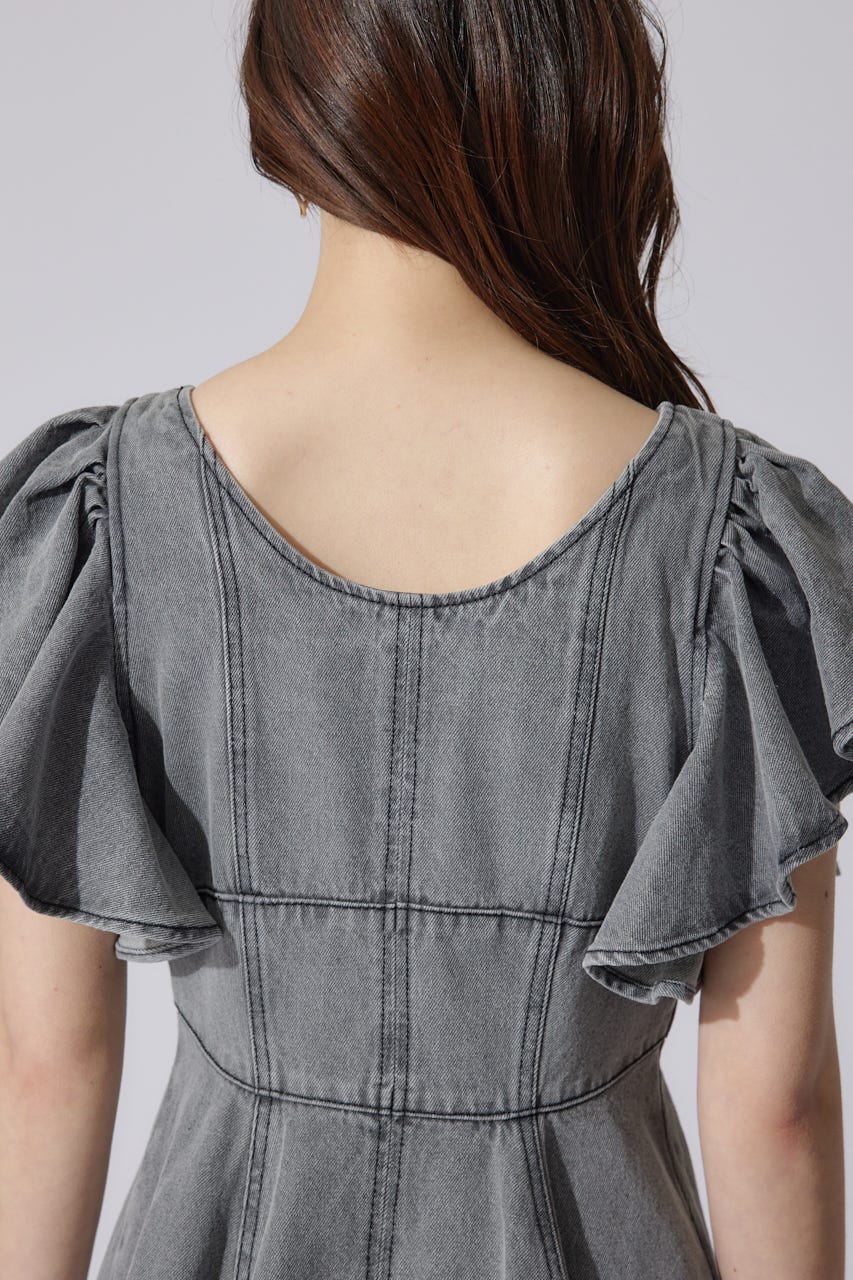 【岡崎紗絵さん着用アイテム・ヒロインワンピ】フリルスリーブミニワンピース BLK M