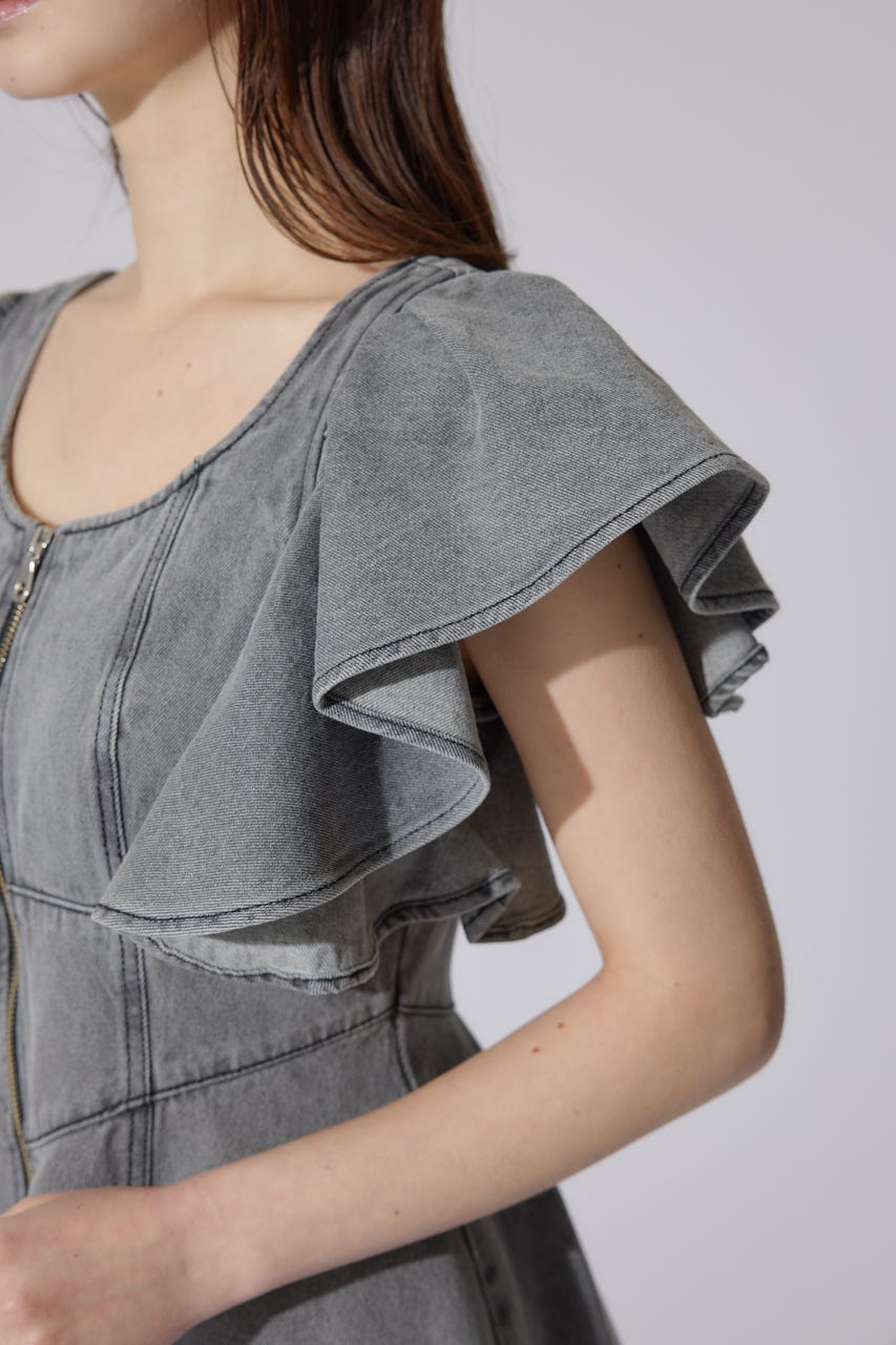 【岡崎紗絵さん着用アイテム・ヒロインワンピ】フリルスリーブミニワンピース BLK M