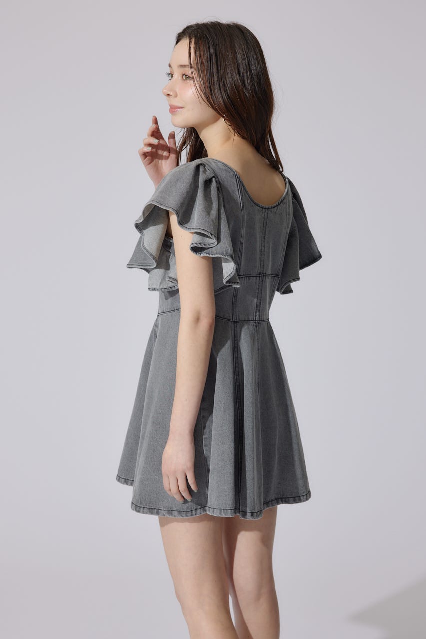 【岡崎紗絵さん着用アイテム・ヒロインワンピ】フリルスリーブミニワンピース BLK M