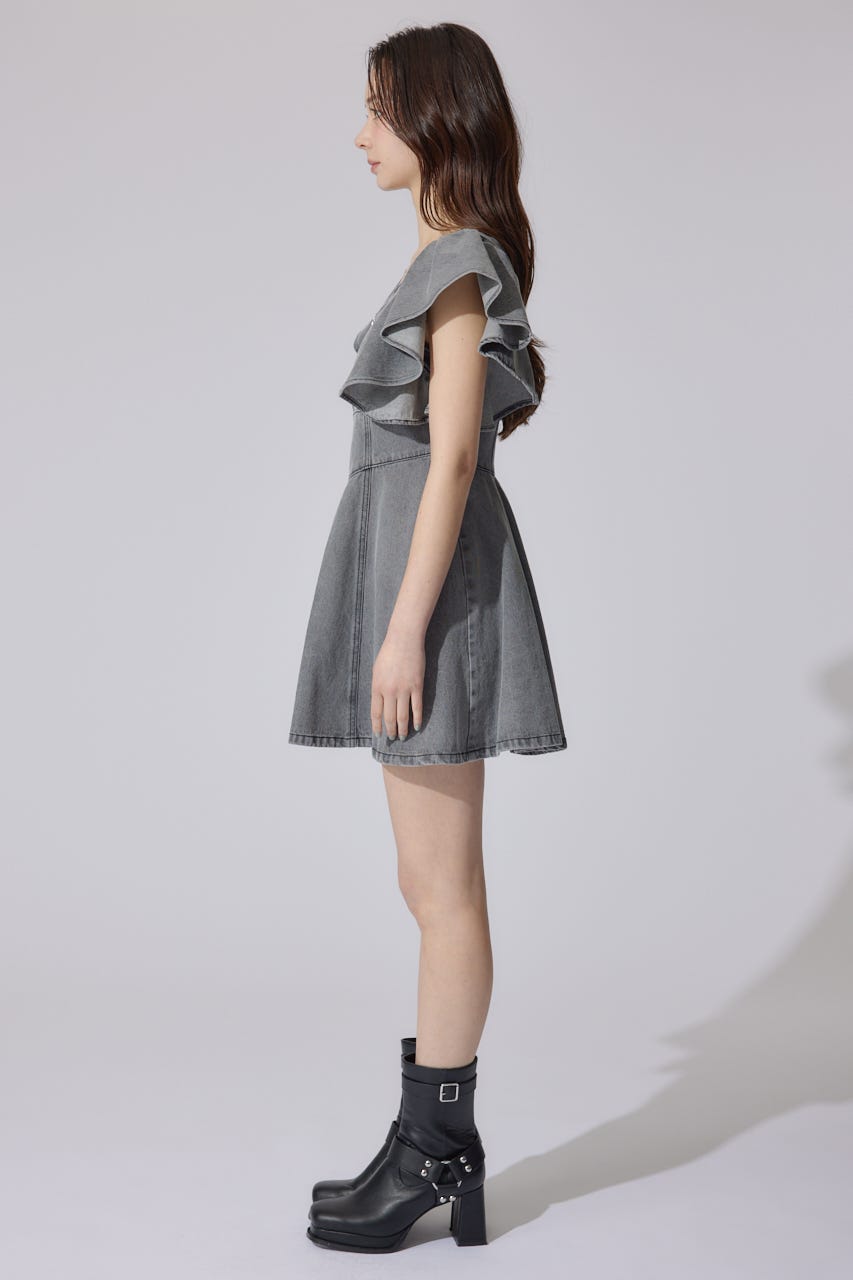 【岡崎紗絵さん着用アイテム・ヒロインワンピ】フリルスリーブミニワンピース BLK M