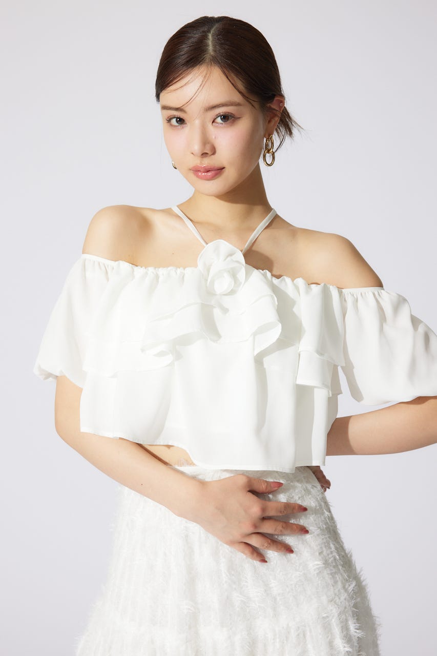 バルーンオフショルティアードブラウス WHT FREE