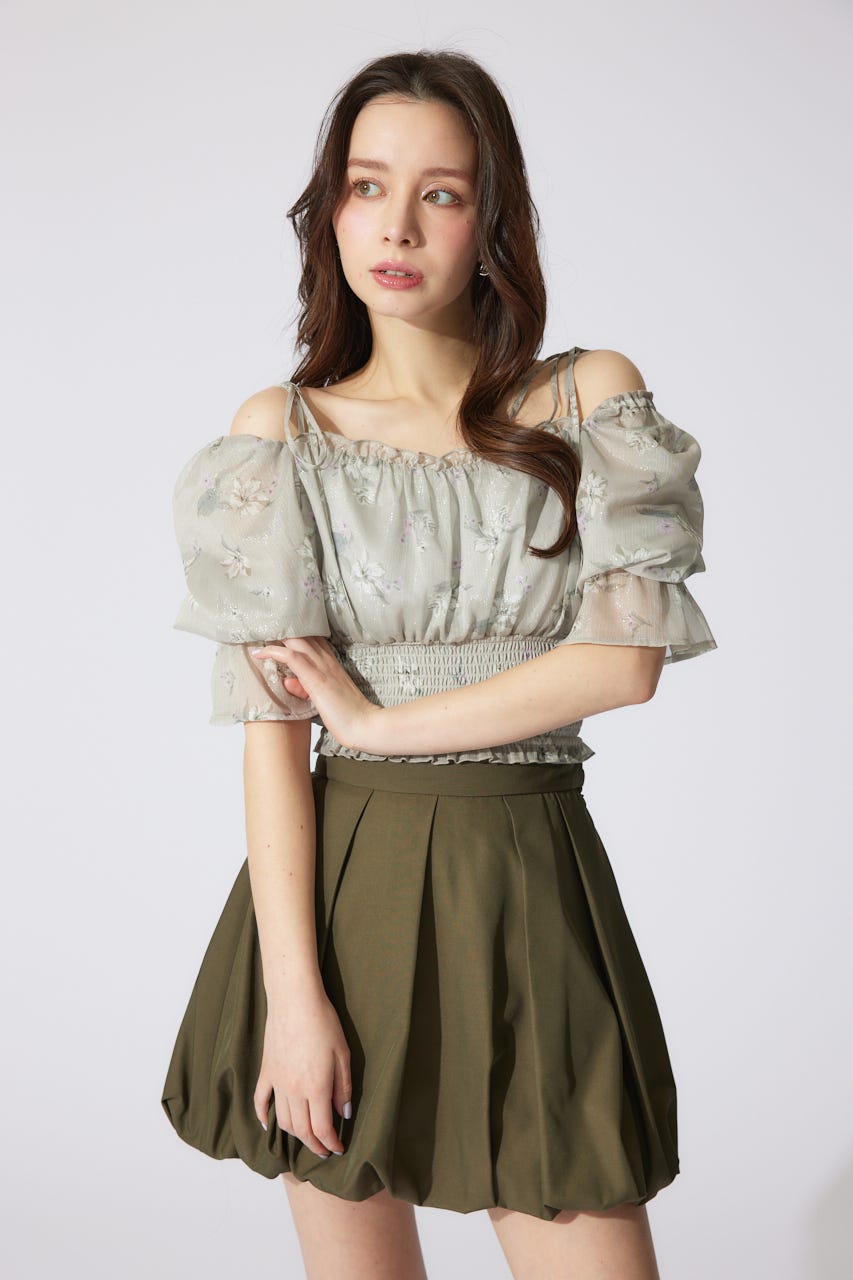 パフスリーブシャーリングブラウス BEG M