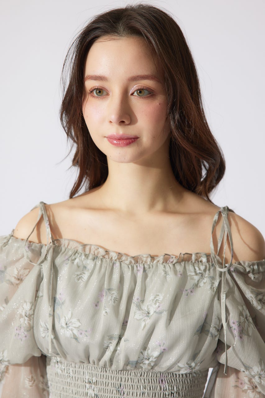 パフスリーブシャーリングブラウス BEG M