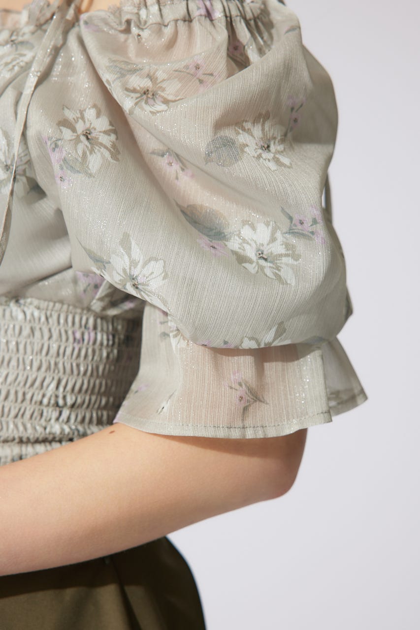 パフスリーブシャーリングブラウス BEG M