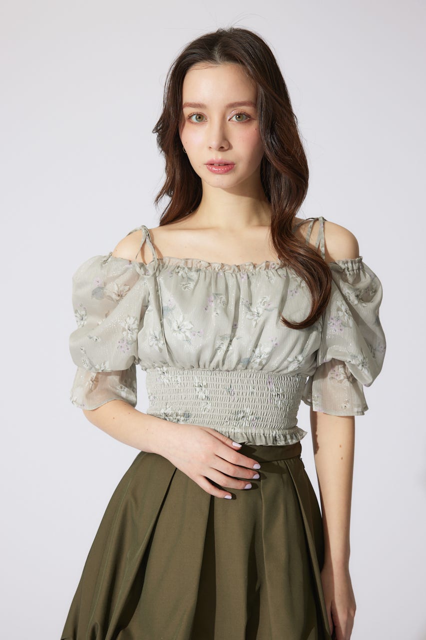 パフスリーブシャーリングブラウス BEG M