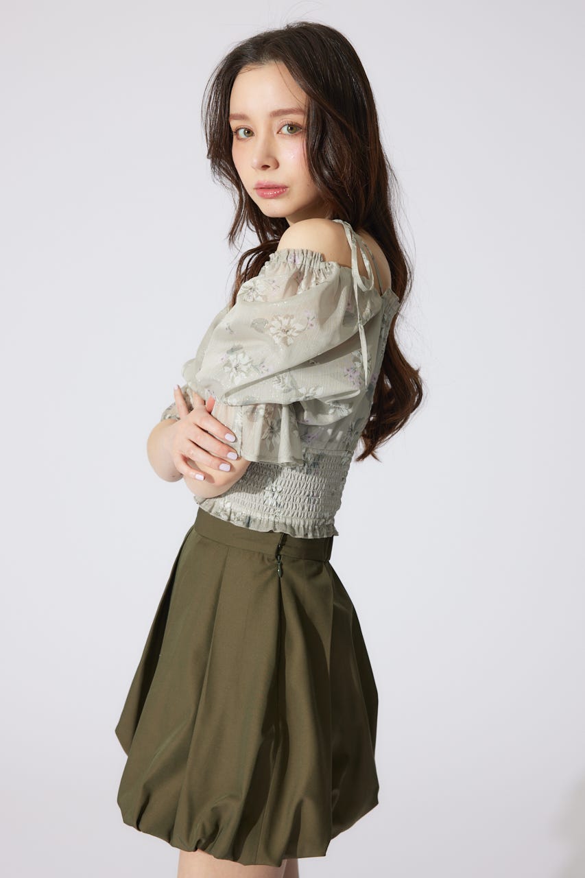 パフスリーブシャーリングブラウス BEG M