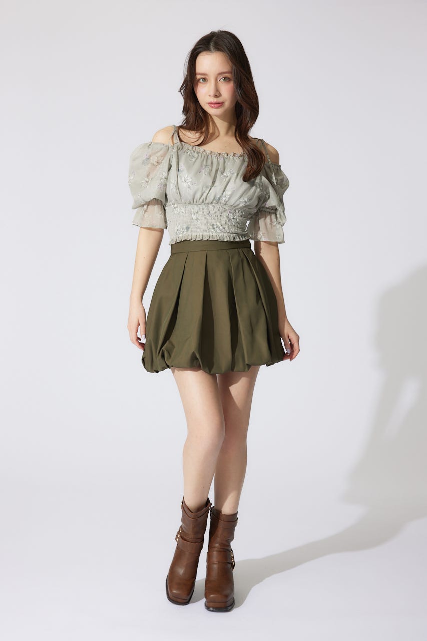 パフスリーブシャーリングブラウス BEG M