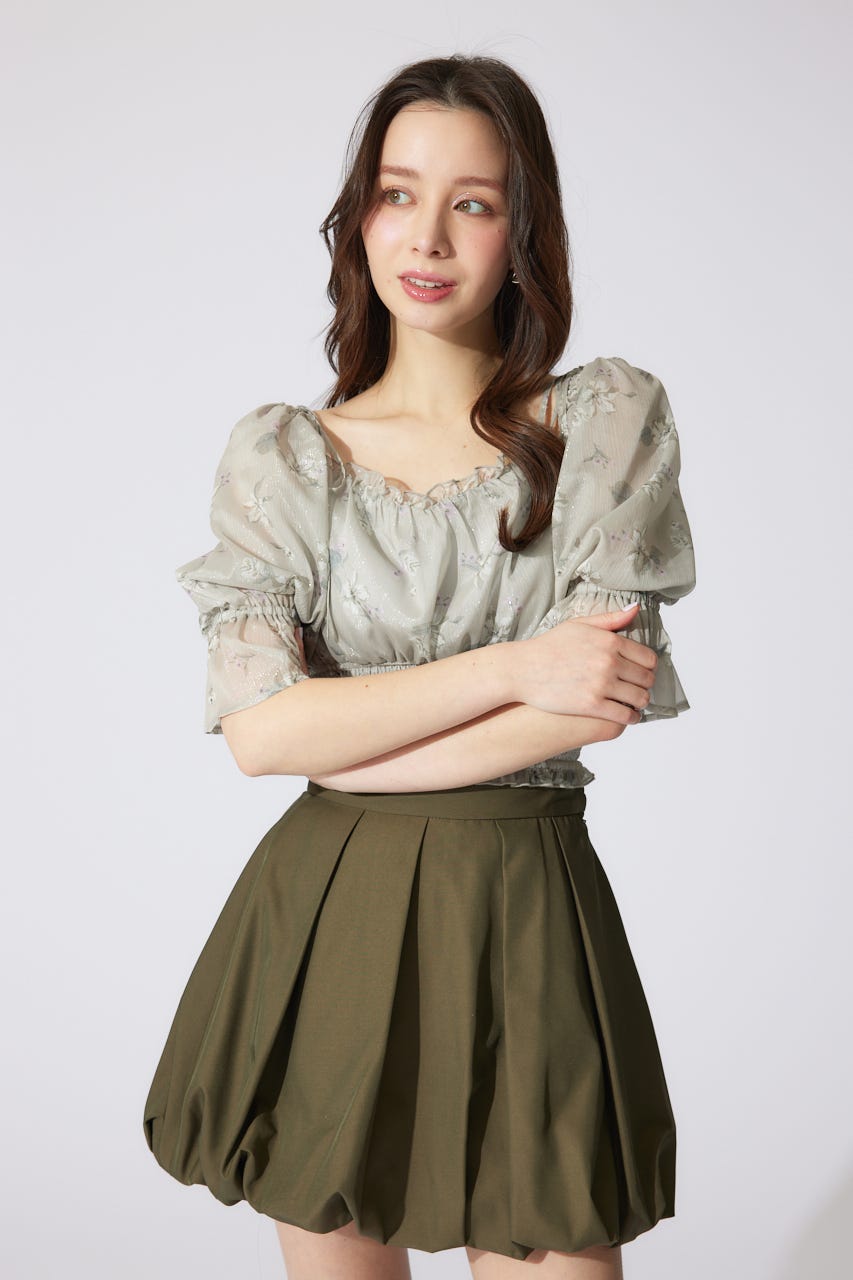 パフスリーブシャーリングブラウス BEG M