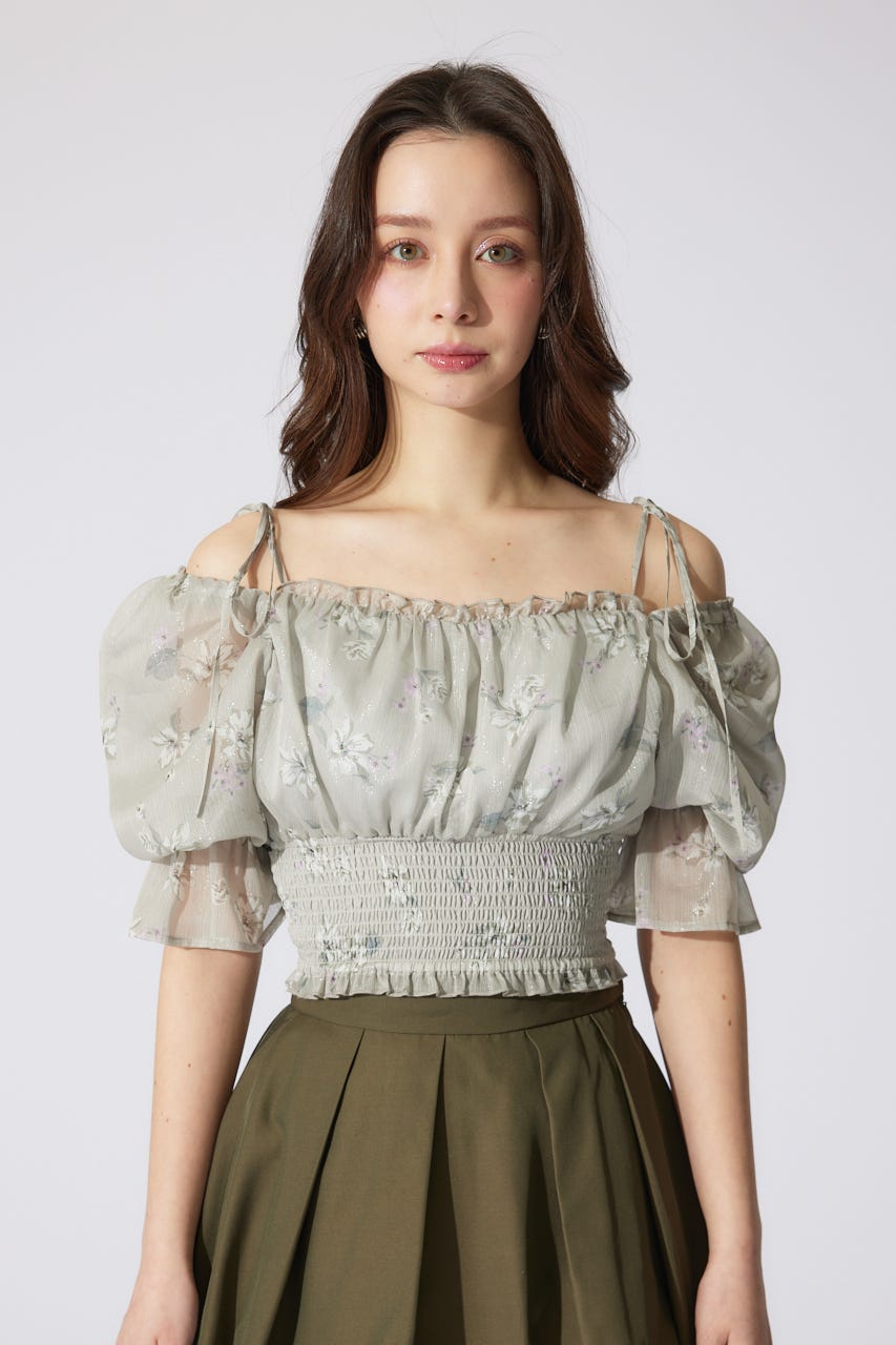 パフスリーブシャーリングブラウス BEG M