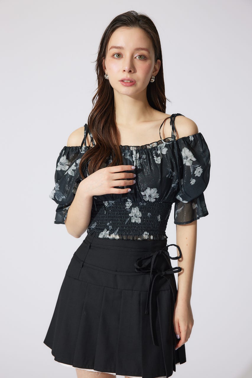 パフスリーブシャーリングブラウス BLK S