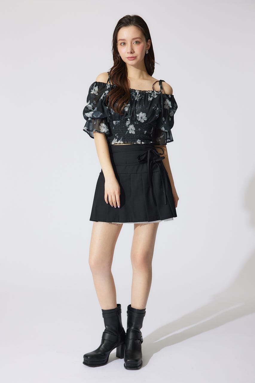 パフスリーブシャーリングブラウス BLK S