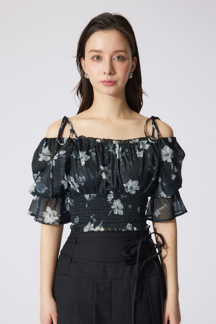 パフスリーブシャーリングブラウス BLK S