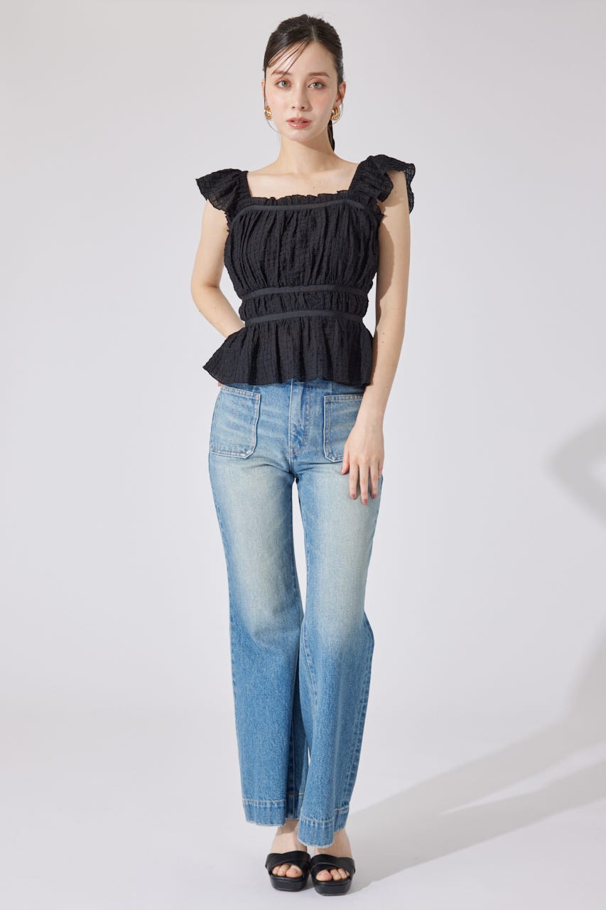 フリルギャザートップス BLK M