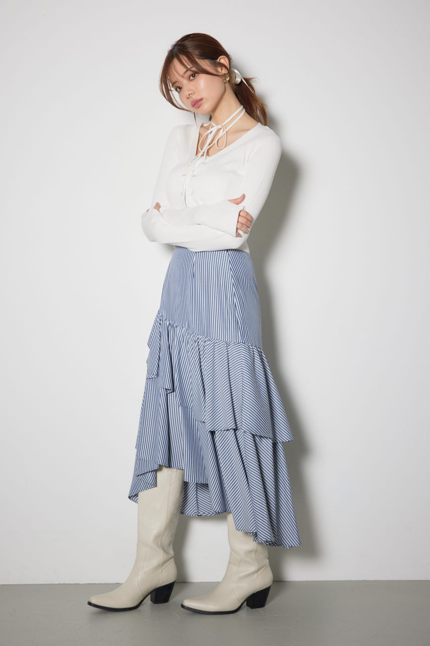 ボリュームティアードスカート 柄BLU S