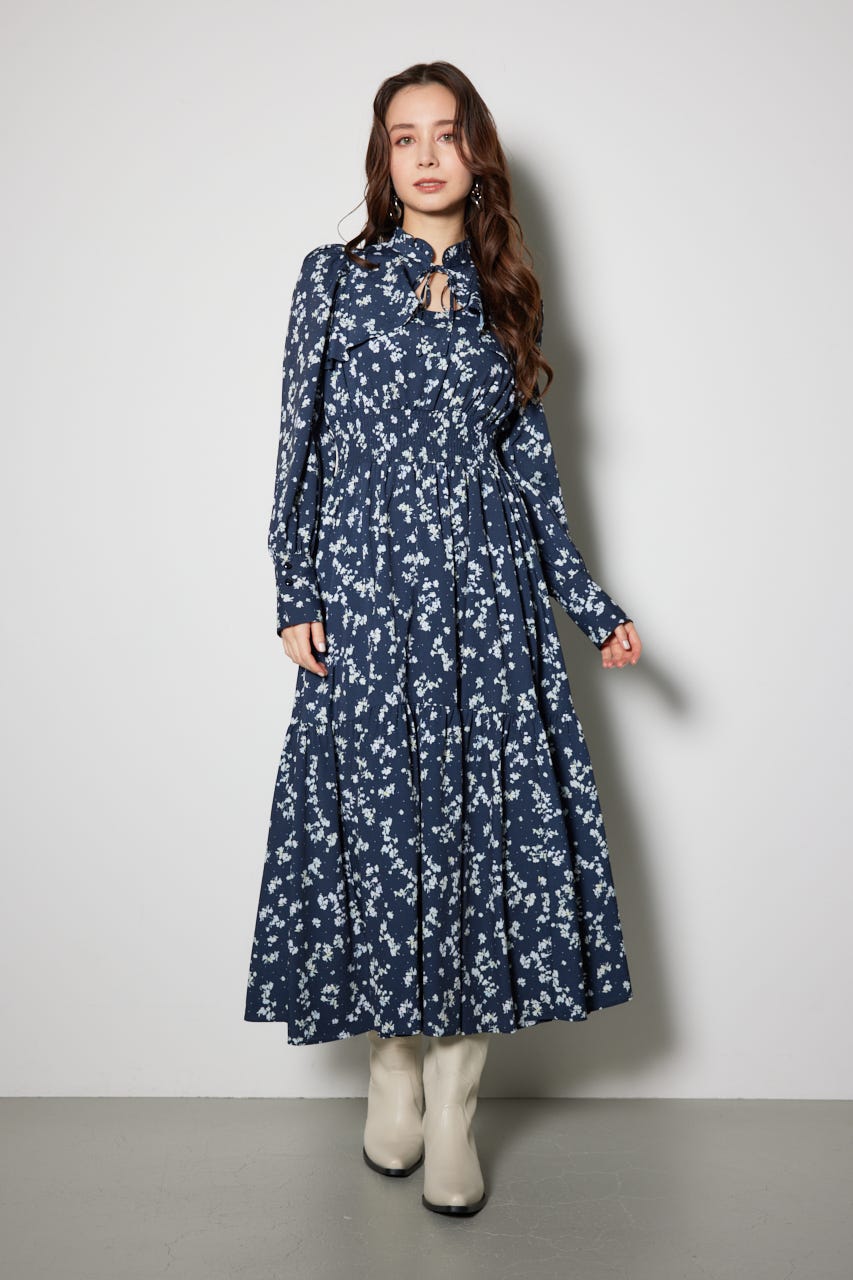 シャーリングフレアワンピース NVY M