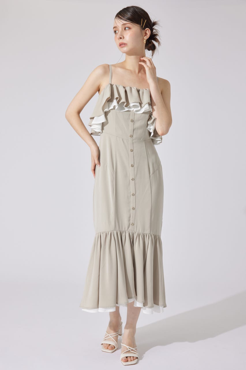 バイカラーオフショルマーメイドワンピース BEG S