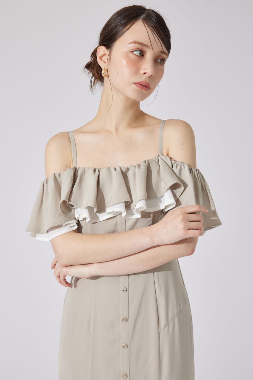 バイカラーオフショルマーメイドワンピース BEG S