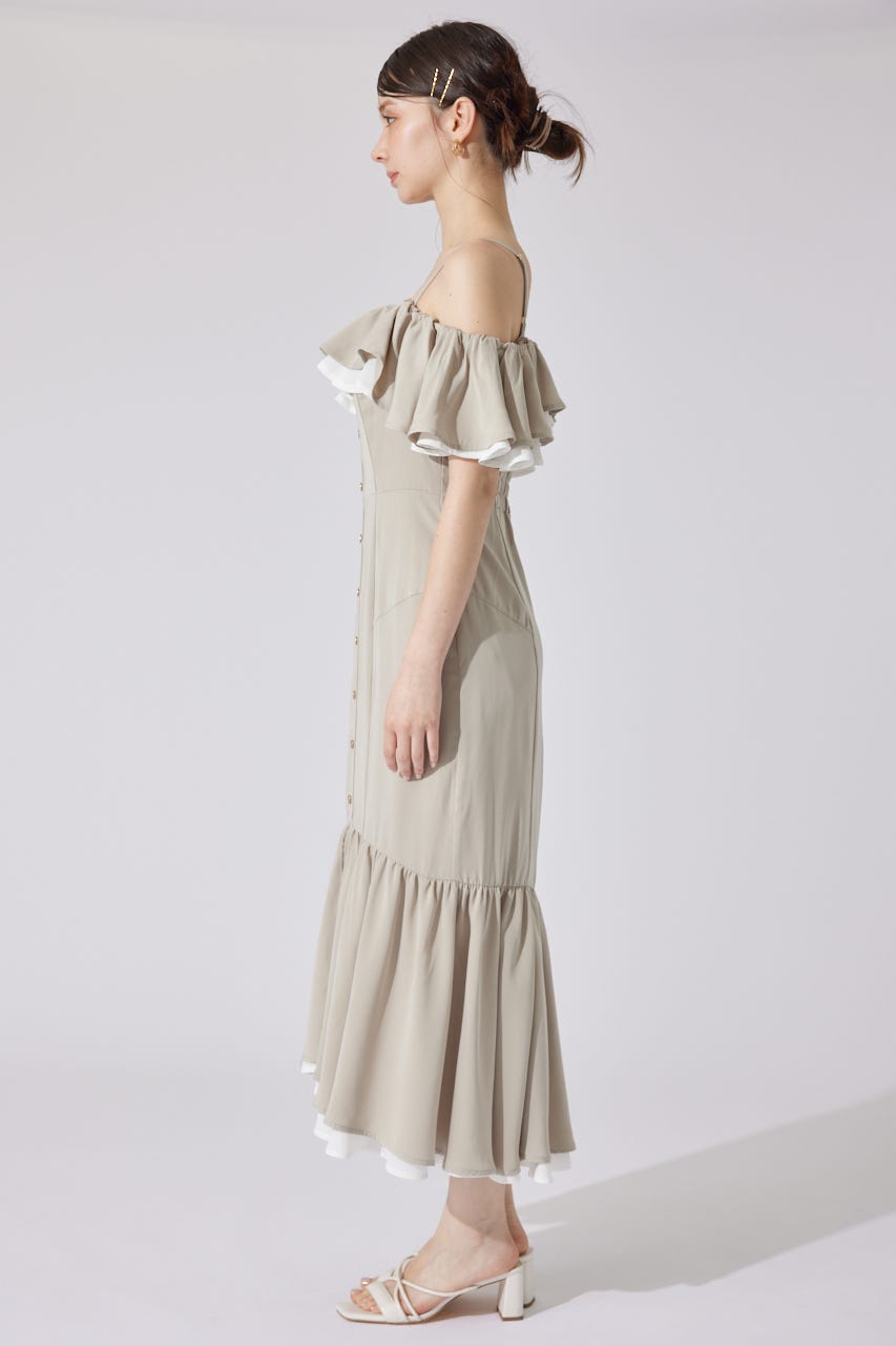 バイカラーオフショルマーメイドワンピース BEG S