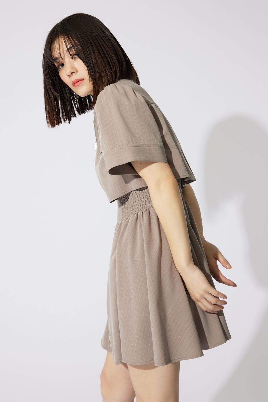 【岡崎紗絵さん着用アイテム】バストフレアミニワンピース 柄BEG M