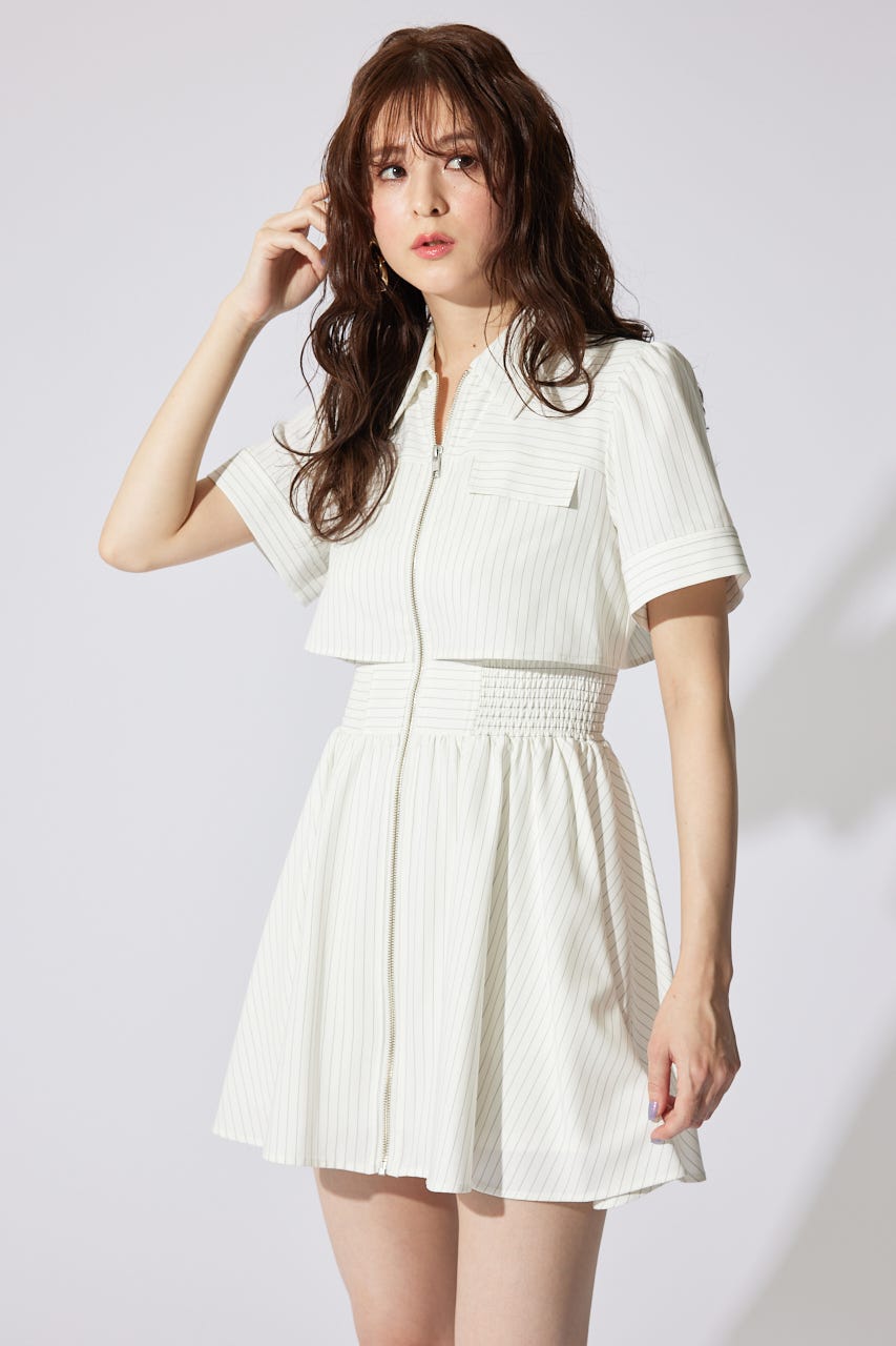 【岡崎紗絵さん着用アイテム】バストフレアミニワンピース 柄WHT S