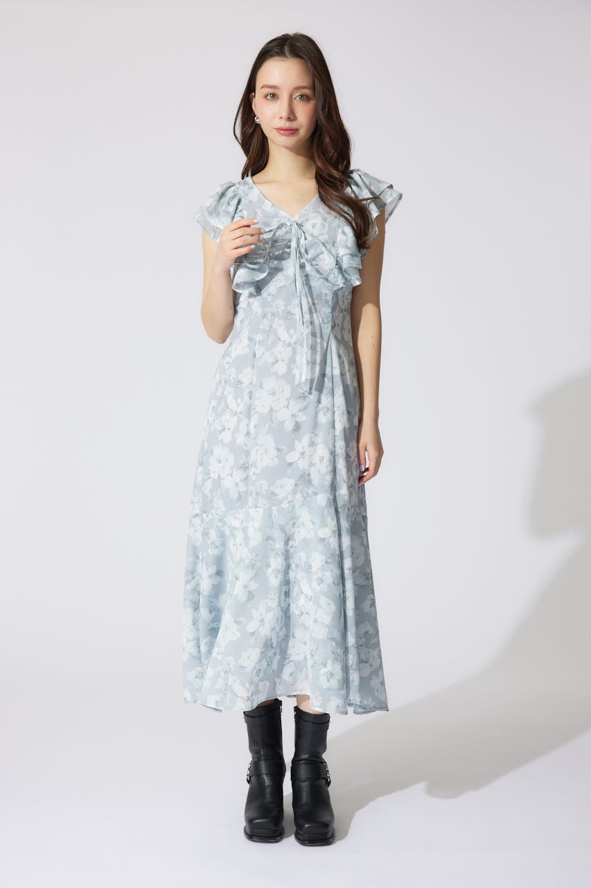 フリルフラワーロングワンピース L/GRY M