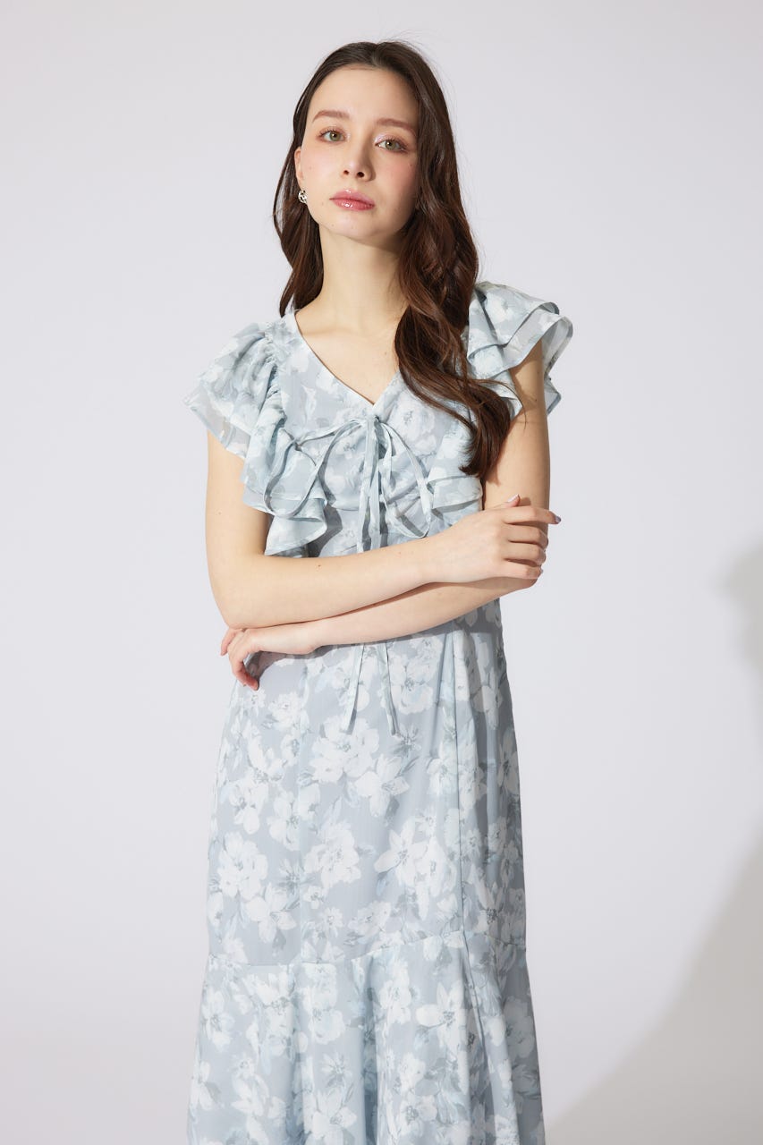 フリルフラワーロングワンピース L/GRY M