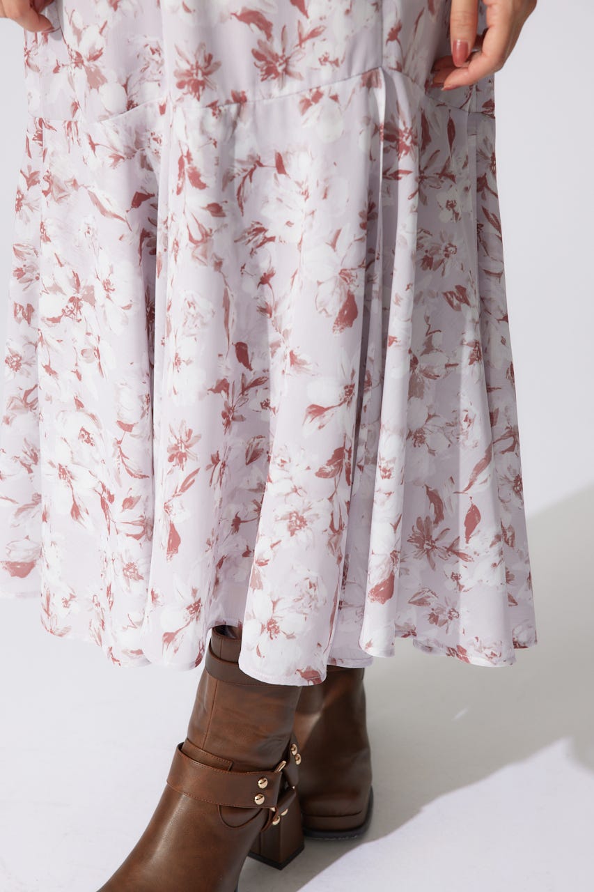 フリルフラワーロングワンピース PNK S