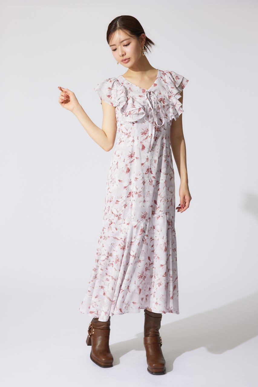 フリルフラワーロングワンピース PNK S