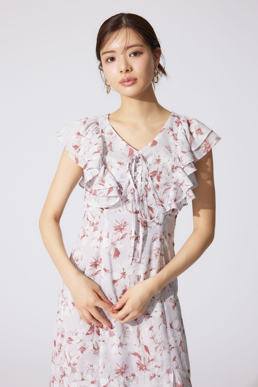 フリルフラワーロングワンピース PNK S